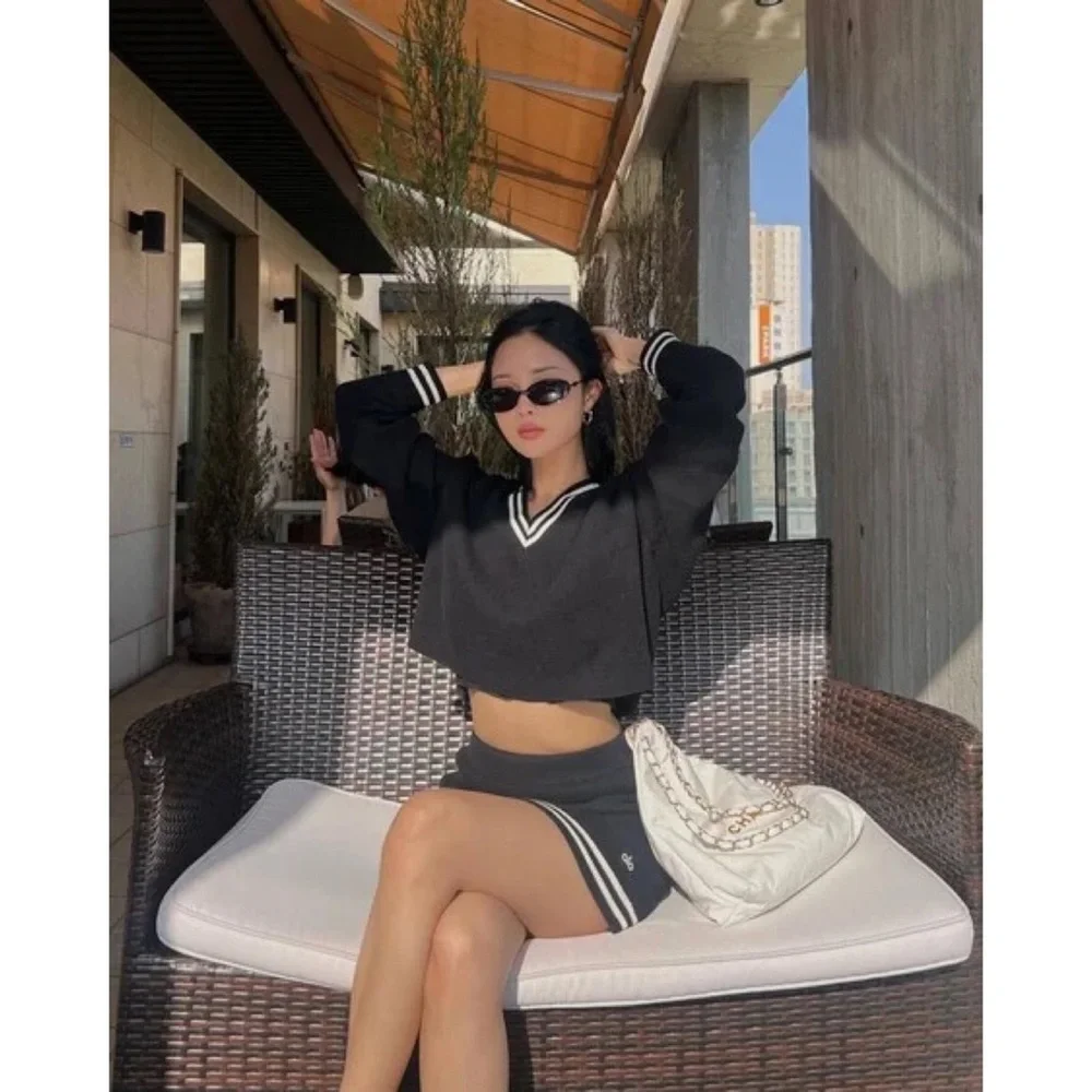 Alo Yoga Tennis Club Sweater Knit Skirt Black/Ivory S